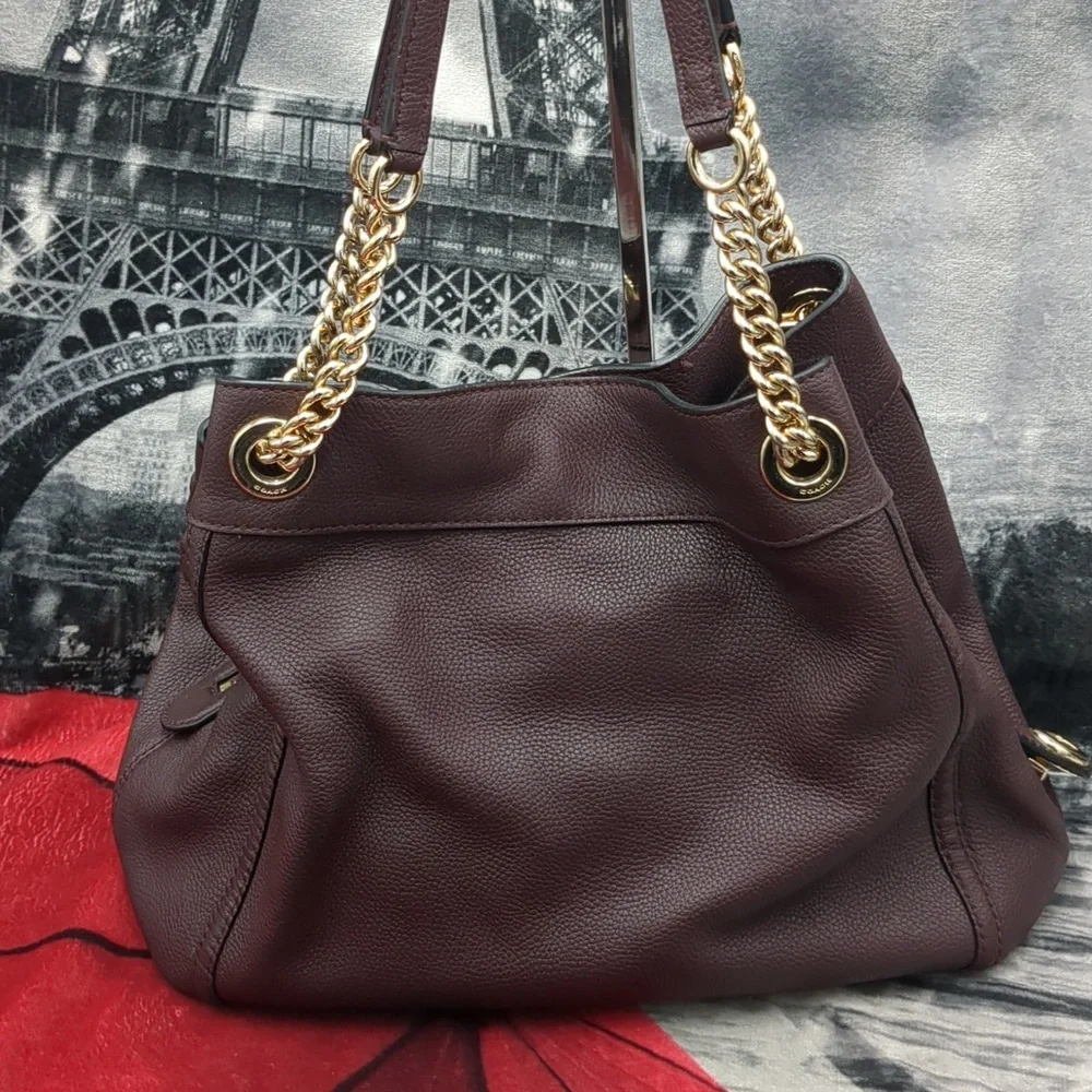 Coach Deep Burgundy Edie Leather Bag - Picture 5 of 16